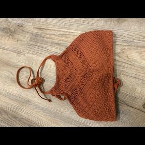 Rust crochet corset back bikini top
